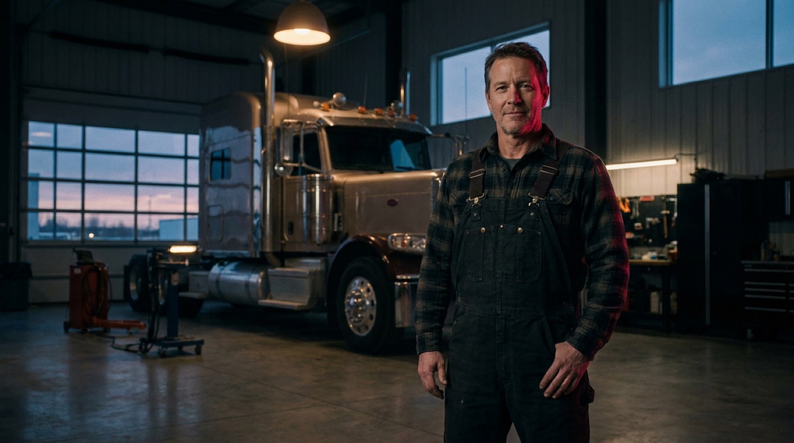 A confident mobile diesel technician on the shop floor